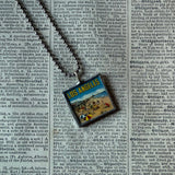 Los Angeles vintage travel poster images, upcycled hand soldered glass pendant