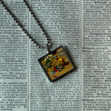 Los Angeles vintage travel poster images, upcycled hand soldered glass pendant