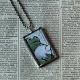 Frog and Toad, vintage children's book illustrations, up-cycled to soldered glass pendant