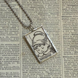 Fairy, elf, gnome, brownie, vintage children's book illustration up-cycled to soldered glass pendant