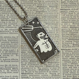 Demons, devils, ghouls, vintage illustrations, hand-soldered glass pendant