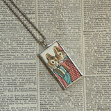 Country Bunny and the Gold Shoes, original illustrations from vintage book, up-cycled to soldered glass pendant