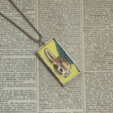 Country Bunny and the Gold Shoes, original illustrations from vintage book, up-cycled to soldered glass pendant