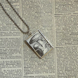 Anthropomorhpic mushrooms, vintage children's book illustrations, upcycled to soldered glass pendant