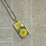 Flowering cactus, succulent, vintage botanical illustrations, hand-soldered glass pendant