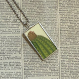 Flowering cactus, succulent, vintage botanical illustrations, hand-soldered glass pendant
