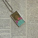 Charley Harper, porcupine, turtle, mid-century modern art, 2-sided hand soldered glass pendant