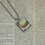 Wayne Thiebaud, Pie, cupcake, desserts, mid-century modern art, 2-sided hand soldered glass pendant