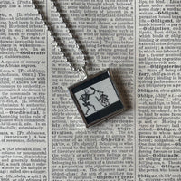 Skeleton, coffin, antique woodcut illustrations, hand soldered glass pendant, upcycled to soldered glass pendant (Copy)