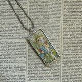 Peter Rabbit, Beatrix Potter, original illustrations from vintage, children's classic book, up-cycled to soldered glass pendant