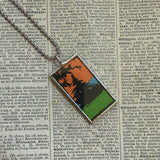 Trees and Mountains, vintage illustrations, hand-soldered glass pendant