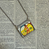San Diego, vintage California travel poster images, upcycled hand soldered glass pendant