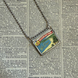 San Diego, vintage California travel poster images, upcycled hand soldered glass pendant
