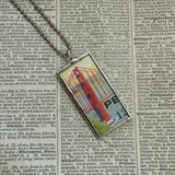 Golden Gate Bridge, Coit Tower, vintage San Francisco Travel images, upcycled hand soldered glass pendant