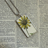 Blue and yellow daisy flowers, botanical illustrations, up-cycled to soldered glass pendant