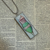 Wayne Thiebaud, gumball machine, ice cream sundae, mid-century modern art, 2-sided hand soldered glass pendant