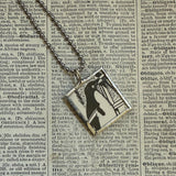 Mr. Popper's Penguins, vintage children's book illustrations, hand-soldered glass pendant