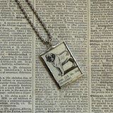 Pug dog, vintage 1930s dictionary illustration, up-cycled to hand-soldered glass pendant