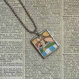 Asterix, Obelix, original vintage 1960s book illustrations, upcycled to soldered glass pendant