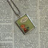 Snoopy, comic strip illustrations from vintage Peanuts book, up-cycled to hand-soldered glass pendant