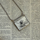 Clockwork mouse, vintage illustrations upcycled to hand-soldered glass pendant