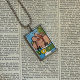 Asterix, Obelix, original vintage 1960s book illustrations, upcycled to soldered glass pendant