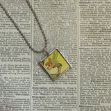Tinkerbell, vintage children's book illustrations, up-cycled to soldered glass pendant