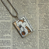 Calvin & Hobbes, original vintage comic book illustrations, upcycled to soldered glass pendant