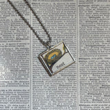 Robin bird, nest,  children's book illustration up-cycled to soldered glass pendant