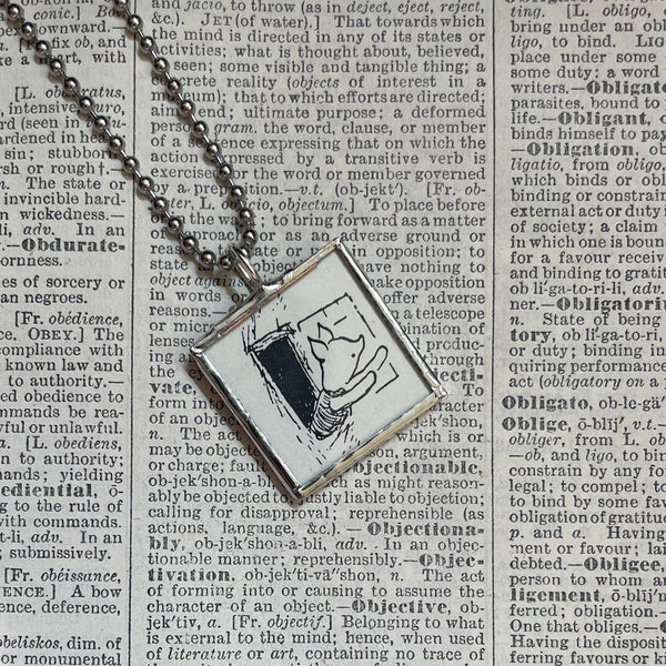 Winnie the Pooh, Piglet, childrens' book illustrations up-cycled to hand-soldered glass pendant