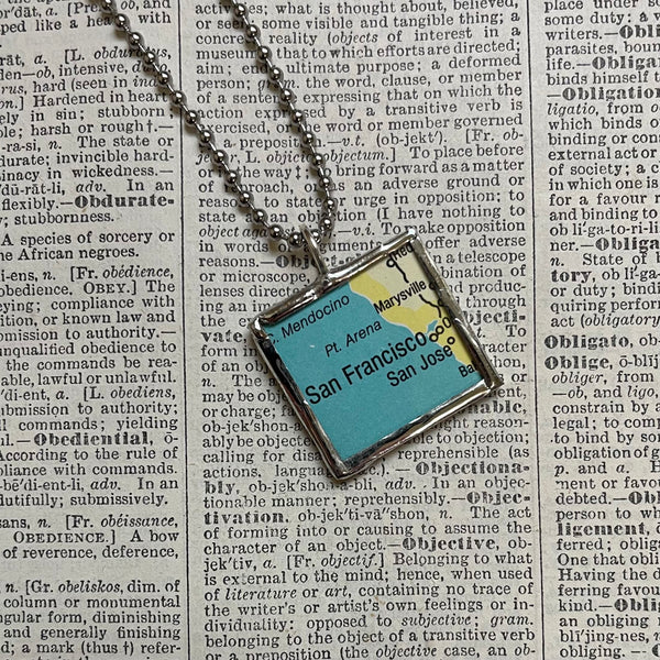 San Francisco, vintage map, hand-soldered glass pendant