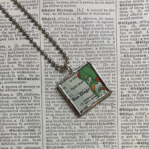 San Diego, CA vintage map, hand-soldered glass pendant