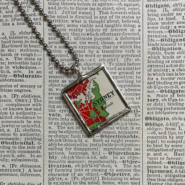 Sydney, Australia, vintage map, hand-soldered glass pendant