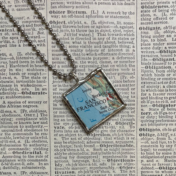 San Francisco, vintage map, hand-soldered glass pendant