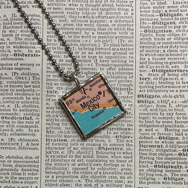 Mexico City, vintage map, hand-soldered glass pendant