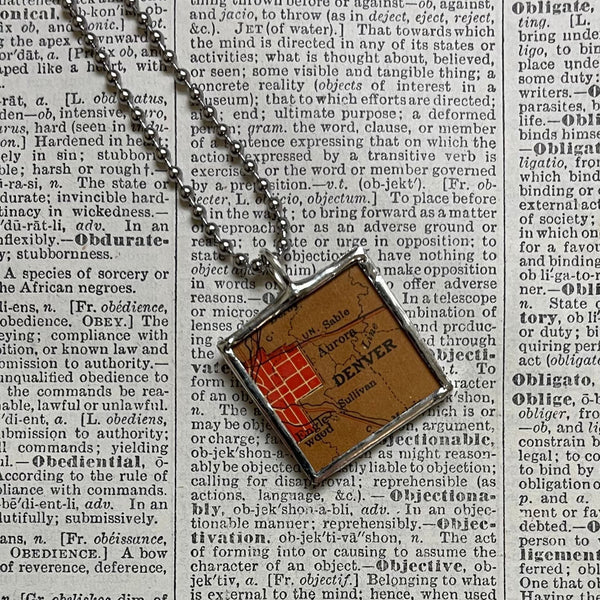 Denver, Colorado vintage map, hand-soldered glass pendant