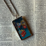 Vintage London travel posters, upcycled hand soldered glass pendant