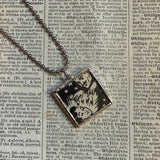 Hypnosis, smoke bombs vintage 1970s comic advertisement illustrations upcycled to soldered hand-soldered glass pendant (Copy)