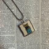 Owls, vintage illustrations, up-cycled to soldered glass pendant