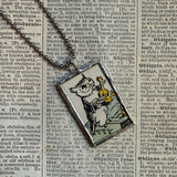 Owl, pussycat, Cat, kitten, kitty, vintage children's book illustrations up-cycled to soldered glass pendant