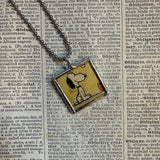 Snoopy, comic strip illustrations from vintage Peanuts book, up-cycled to hand-soldered glass pendant
