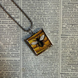 Honey Bee, vintage illustration, up-cycled to soldered glass pendant