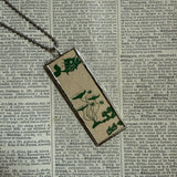 Mermaid, fish, lotus, vintage children's book illustrations, up-cycled to soldered glass pendant