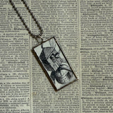 Flying House, Female Satyr vintage illustrations, hand-soldered glass pendant