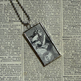 Flying House, Female Satyr vintage illustrations, hand-soldered glass pendant