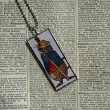 Mouse in dressy clothes, vintage illustrations upcycled to hand-soldered glass pendant