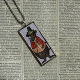 Mouse in dressy clothes, vintage illustrations upcycled to hand-soldered glass pendant