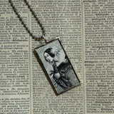 Starry Victorian woman vintage illustrations, hand-soldered glass pendant