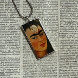 Frida Khalo, self-portraits, upcycled to hand soldered glass pendant