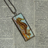 Jellyfish, Sea horse, vintage children's book illustrations, up-cycled to hand soldered glass pendant